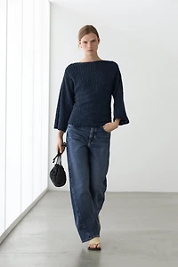 Textured cotton blend knit sweater