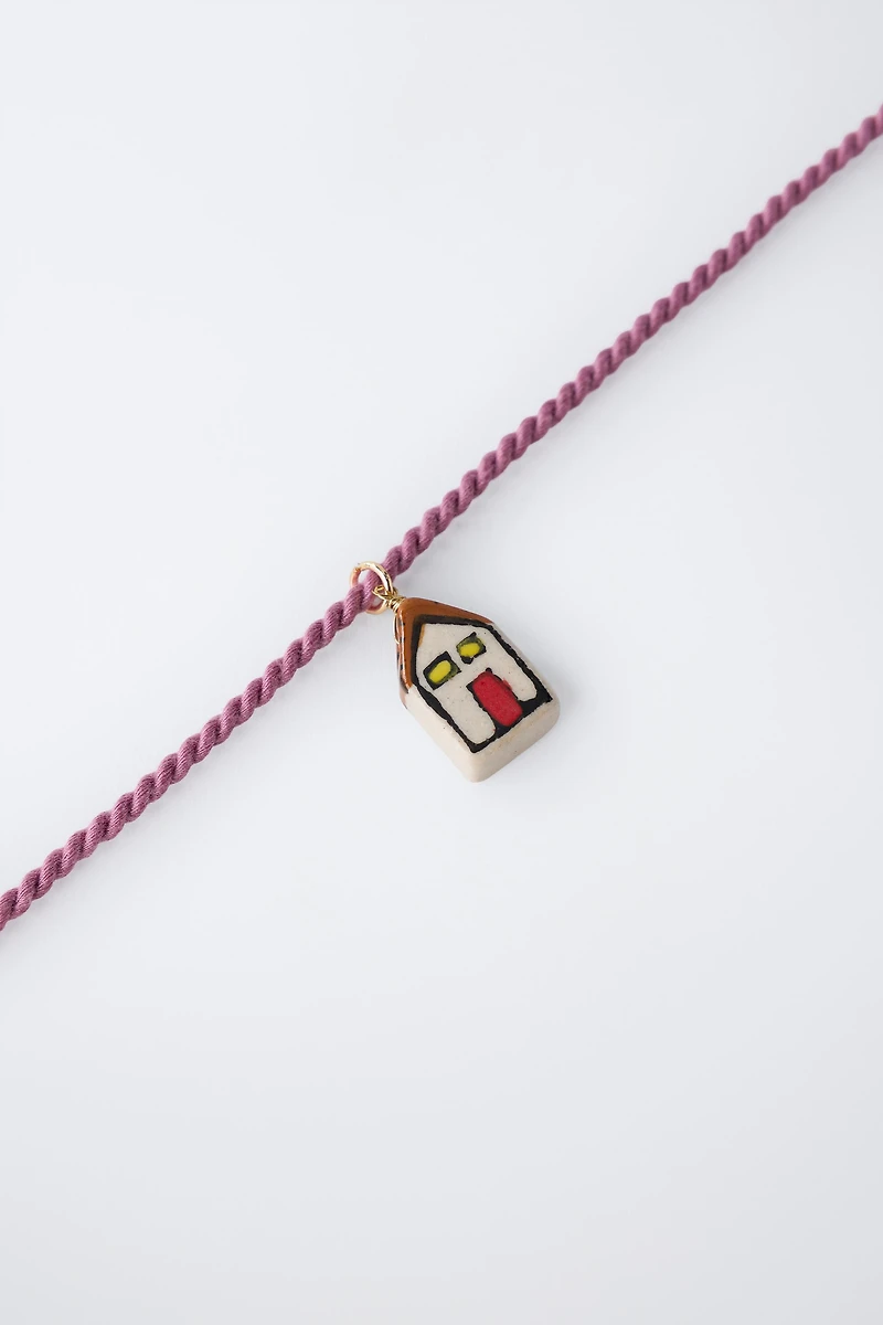 CERAMIC HOUSE CORD NECKLACE