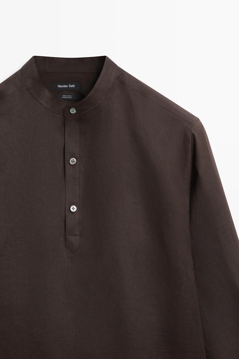 Regular fit stand collar 100% linen shirt
