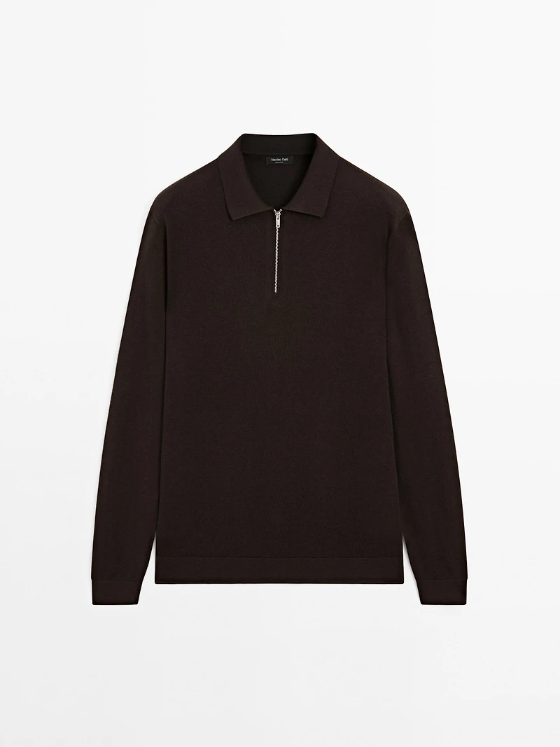 Knit polo sweater with zip