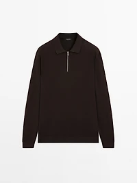 Knit polo sweater with zip