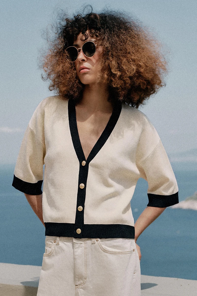 CONTRAST BINDING CARDIGAN