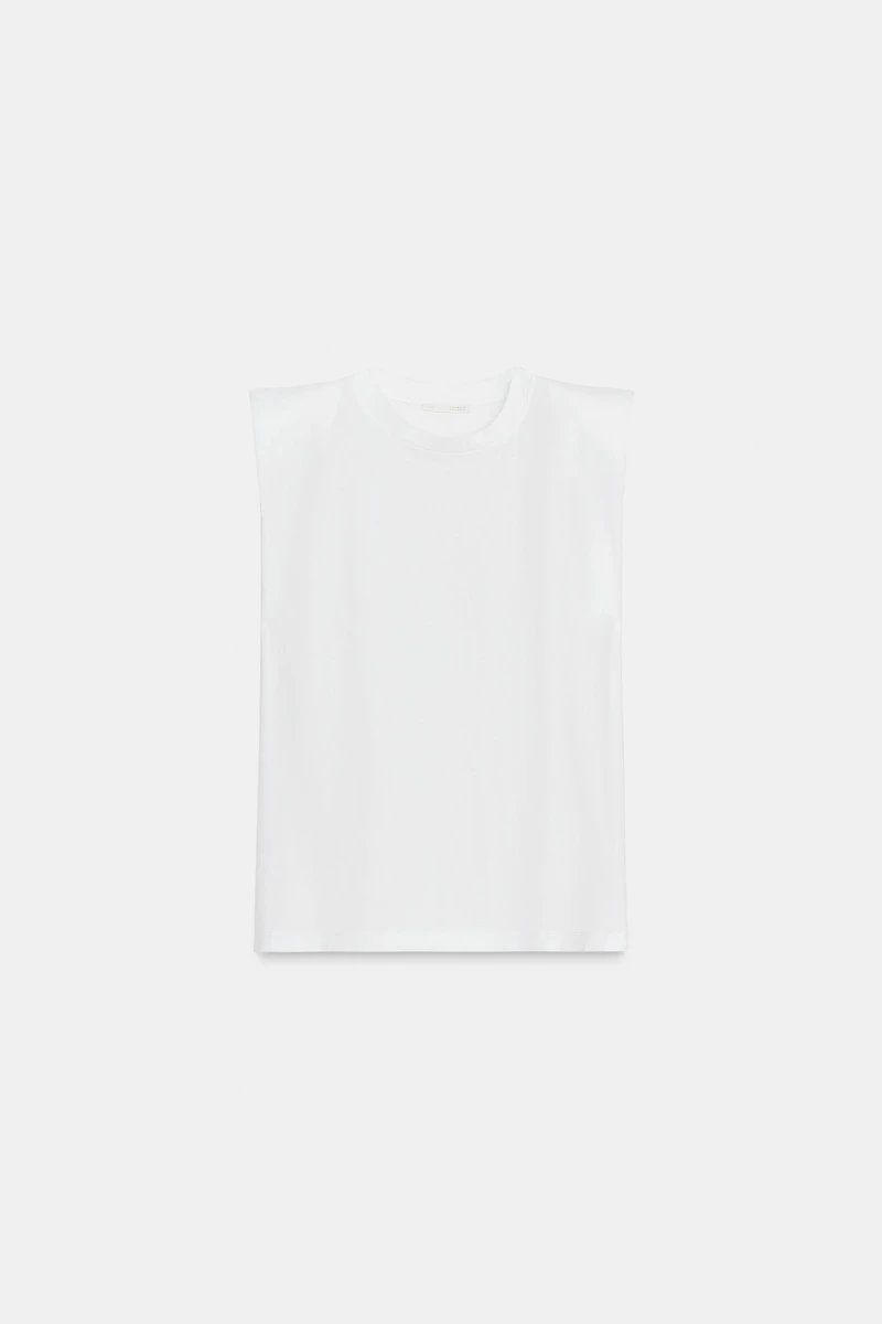 SLEEVELESS SHOULDER PAD T-SHIRT