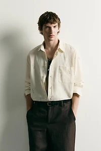 EMBROIDERED COTTON-LINEN RELAXED FIT SHIRT
