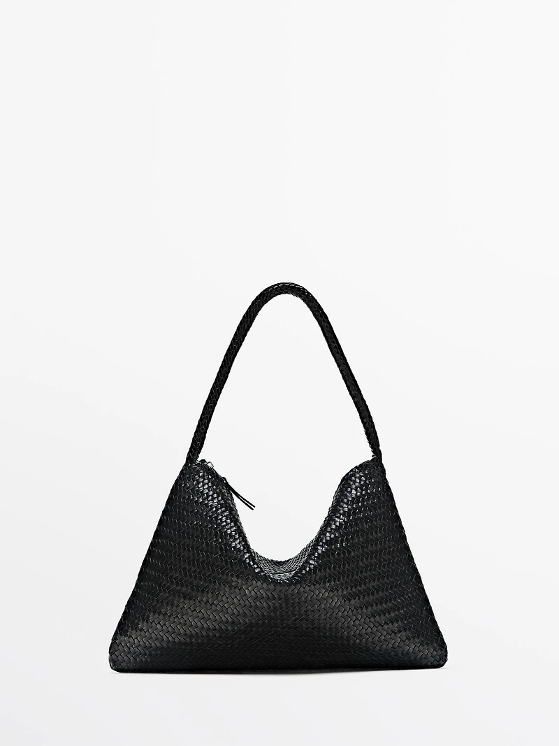Mid-sized braided leather shoulder bag