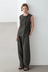 Gilet mélangé croisé boutons lin
