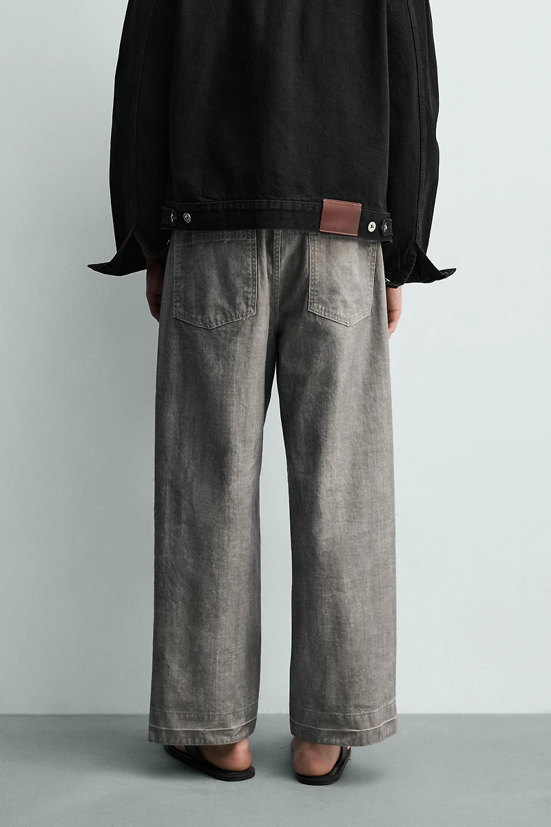 STRAIGHT FIT HERRINGBONE PANTS