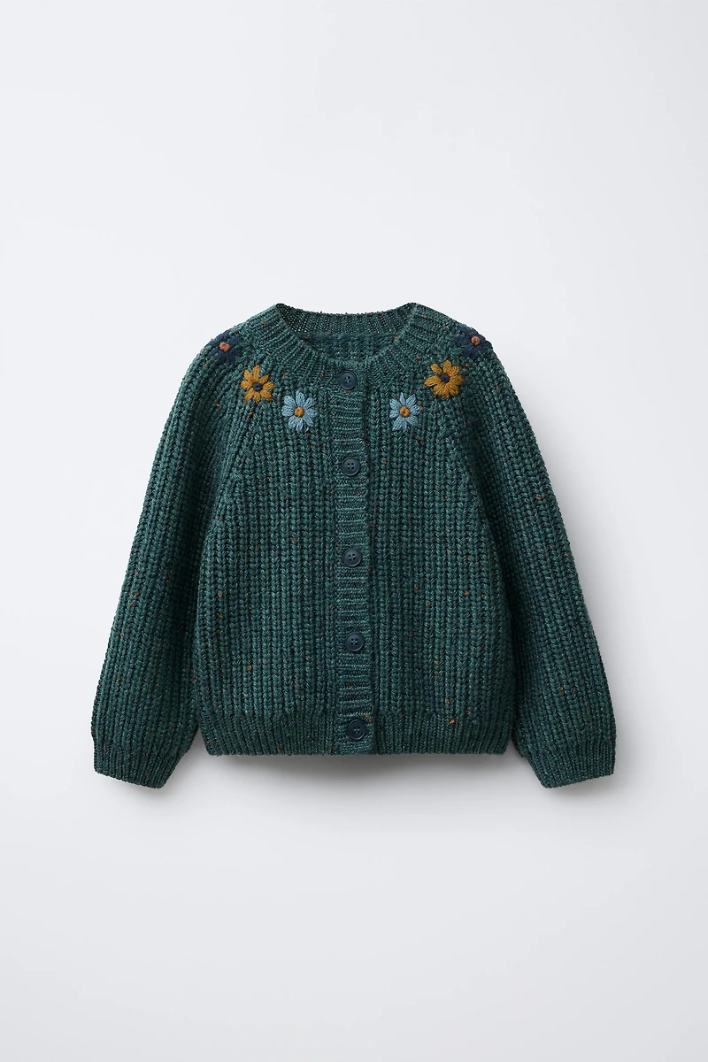 EMBROIDERED FLORAL BUTTON-UP CARDIGAN