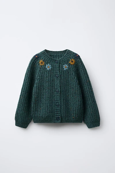 EMBROIDERED FLORAL BUTTON-UP CARDIGAN
