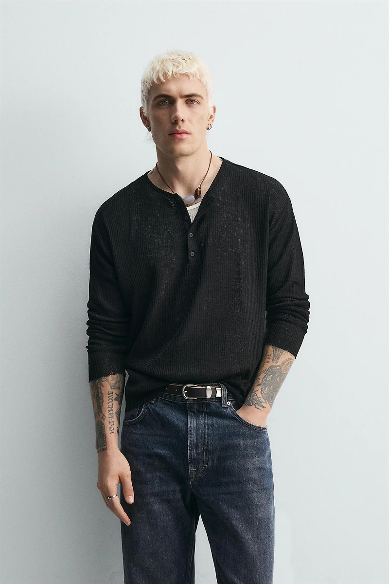 BUTTON NECK KNIT T-SHIRT