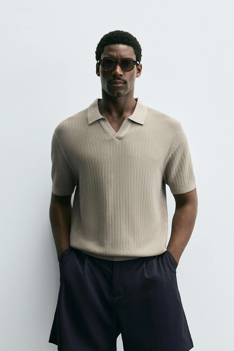 RIBBED KNIT POLO SHIRT