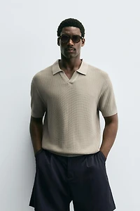 RIBBED KNIT POLO SHIRT