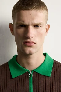 COLOR BLOCK ZIP KNIT POLO SHIRT