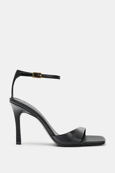 ASYMMETRIC LEATHER HEELED SANDALS