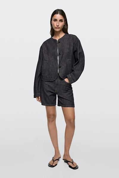 Short cotton blend denim jacket