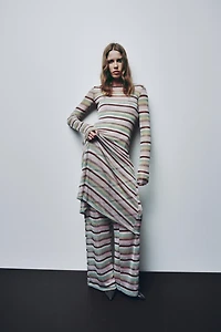 METALLIC THREAD STRIPED LONG DRESS