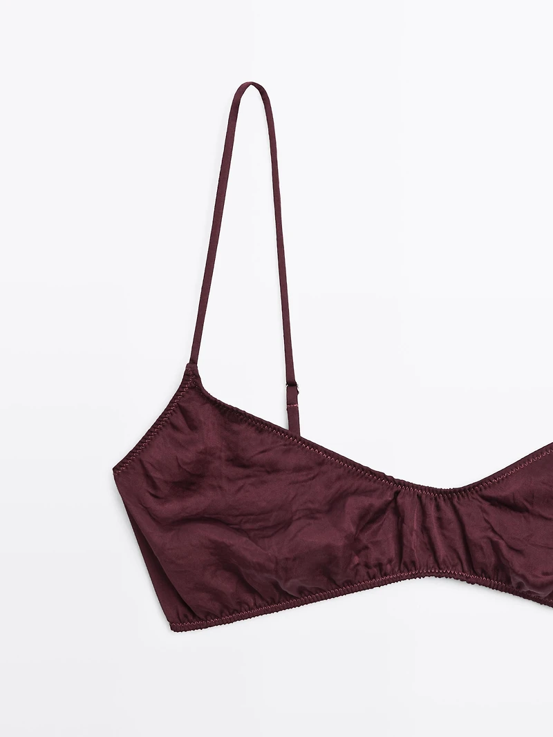 Gathered satin triangle bra
