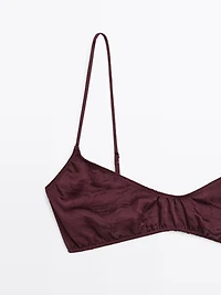 Gathered satin triangle bra