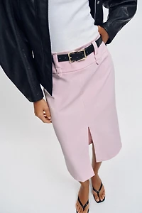 BELTED PENCIL MIDI SKIRT