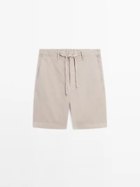 Cotton blend semi-jogger Bermuda shorts