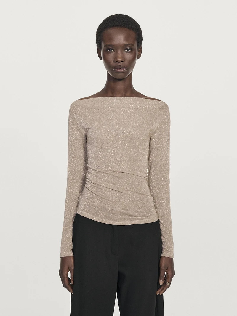 T-shirt à col bateau finition métallisée