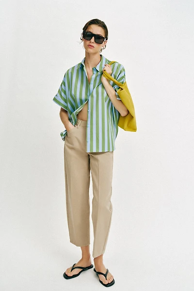 PANTALON BARREL À RAYURE PLISSÉE