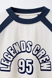 FLOCKED TEXT RAGLAN SLEEVE T-SHIRT