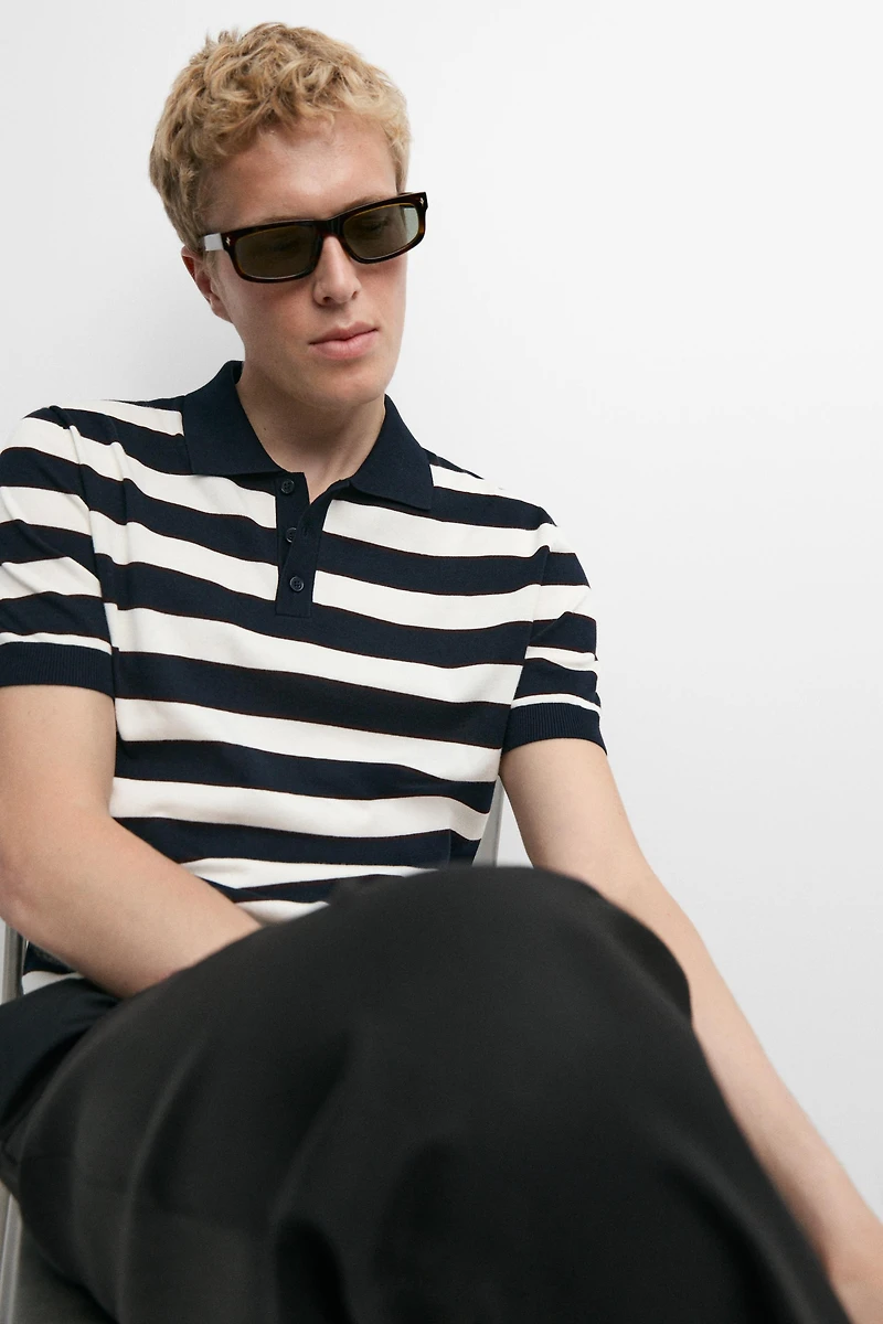 100% cotton striped knit polo shirt