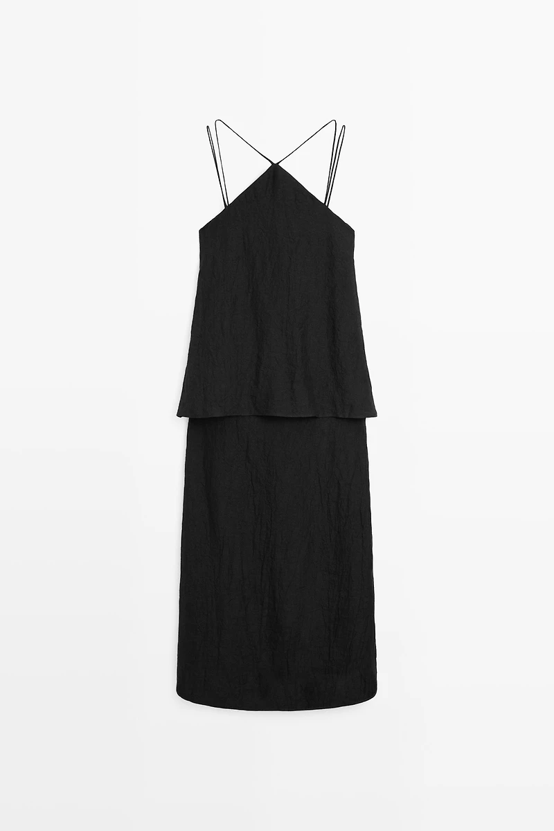 Flowing strappy 100% linen dress