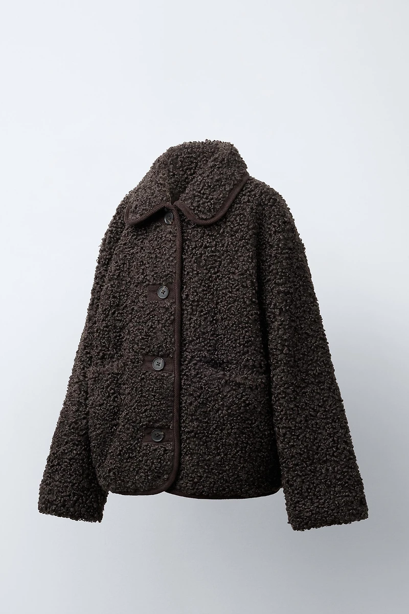 PIPED SHEARLING COAT