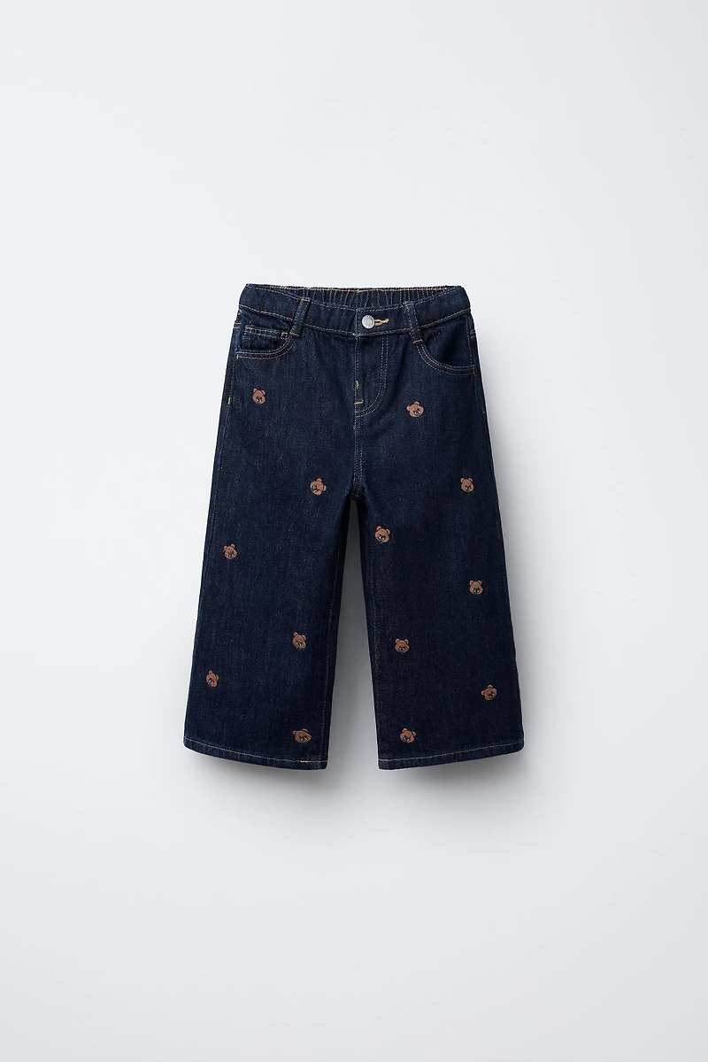 EMBROIDERED BEAR CULOTTE JEANS