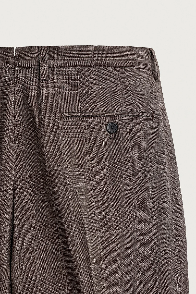 PANTALON DE COSTUME À CARREAUX LIN/LAINE