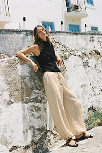 PANTALON LARGE À RAYURES ET TAILLE ÉLASTIQUE