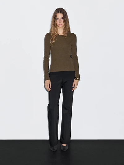Ribbed knit wool blend sweater