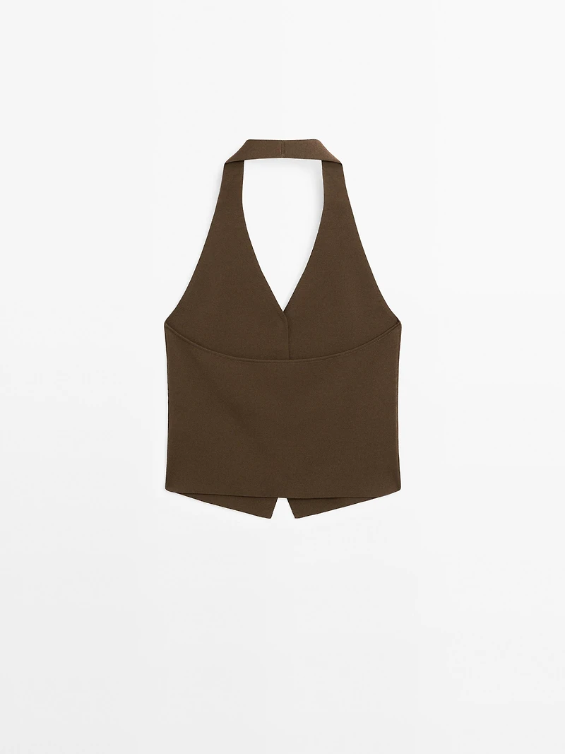 Veste sans manches en maille à encolure américaine
