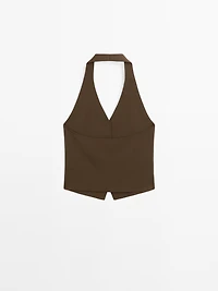 Veste sans manches en maille à encolure américaine