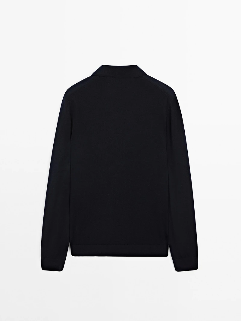 Pull polo en maille de laine mérinos