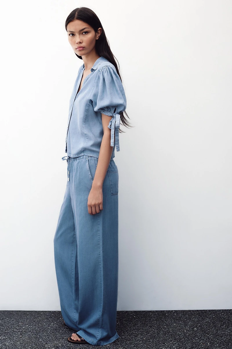 WIDE LEG ELASTIC WAIST PANTS