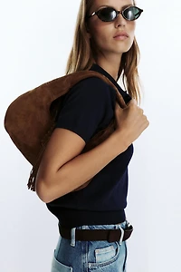 SAC PORTÉ ÉPAULE À FRANGES EN CROÛTE DE CUIR