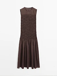Long flounce dress with gathered detail