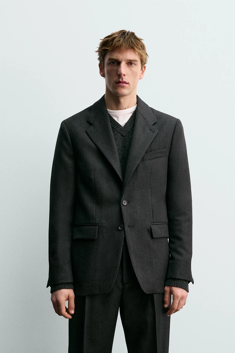 100% WOOL TWILL SUIT BLAZER AARON LEVINE X ZARA
