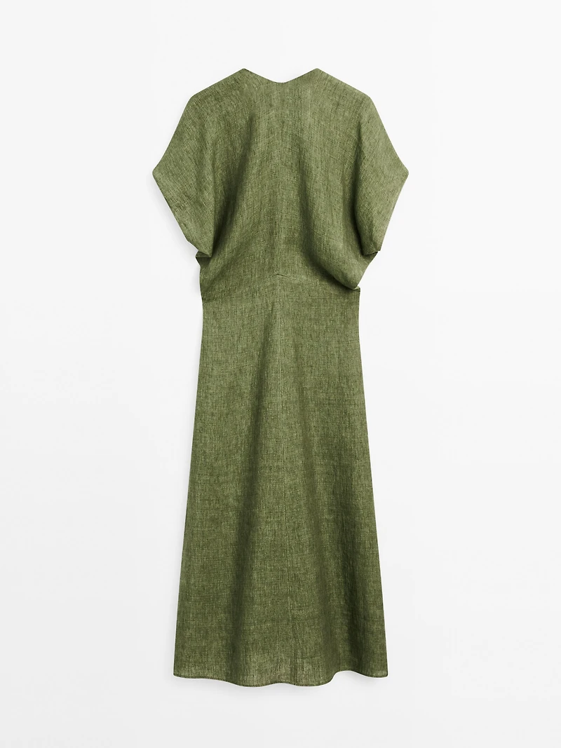 Short sleeve linen midi dress