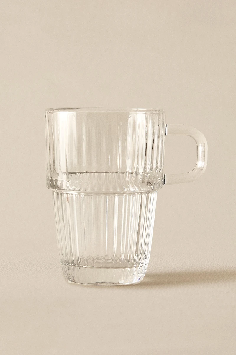GLASS MUG WITH A RAISED DESIGN