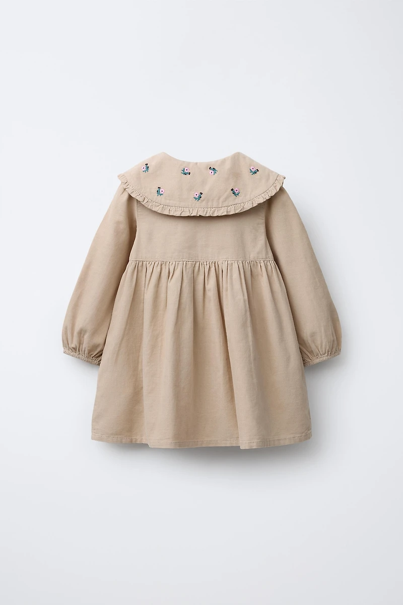 EMBROIDERED FLORAL CORDUROY DRESS