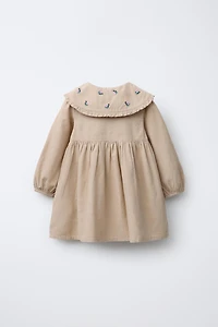 EMBROIDERED FLORAL CORDUROY DRESS