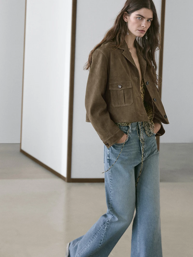 Veste courte en cuir effet daim
