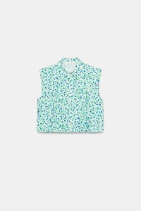 FLORAL PRINT SHOULDER PAD SHIRT