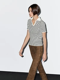 Striped cotton blend polo T-shirt