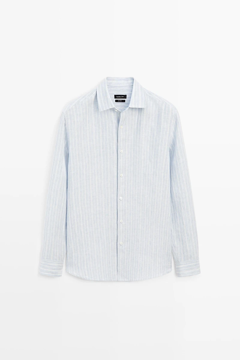 Chemise regular fit rayures délavées 100 % lin