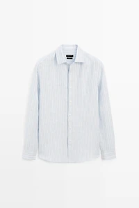 Chemise regular fit rayures délavées 100 % lin